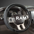 Customized Auto Car Steering Wheel Cover for Dodge RAM 1500 2500 3500, 15.5-16 inch (Diamond Quilted-Black+Gray-Large Size)