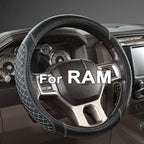 Customized Auto Car Steering Wheel Cover for Dodge RAM 1500 2500 3500, 15.5-16 inch (Diamond Quilted-Black+Gray-Large Size)