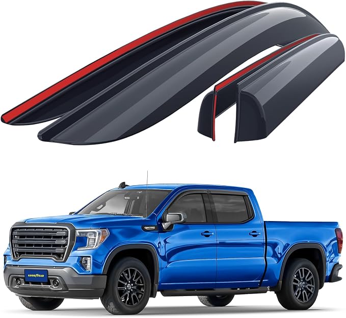 Goodyear Shatterproof Window Deflectors for Trucks GMC Sierra 2019-2026 Crew Cab, Tape-on Rain Guards, Vent Deflector, Vent Visor, Truck Accessories, 4pcs- GY003181LPv