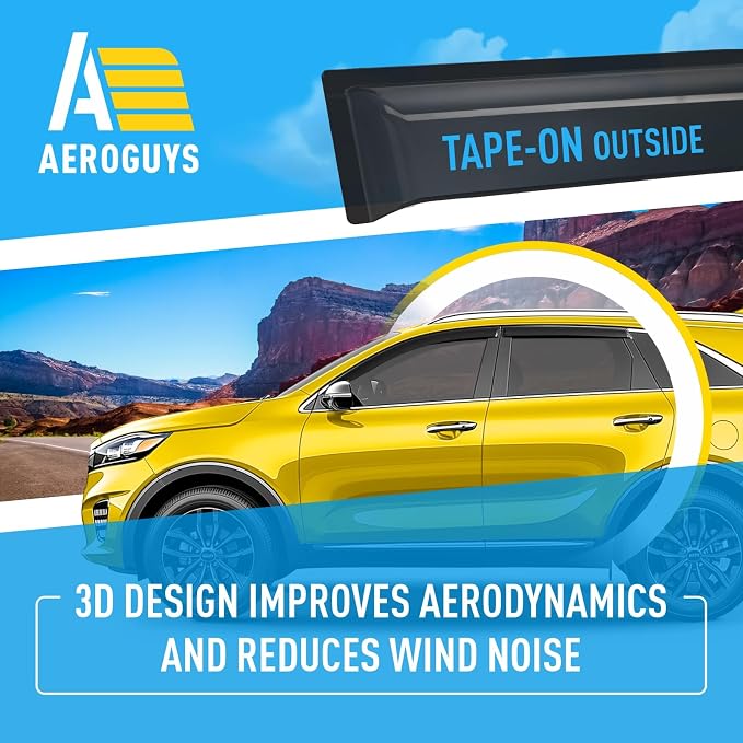 Extra Durable Window Deflectors Tape-On Window Visors Rain Guards Fit for Kia Sorento 2016-2020, Sun Visors, Wind Vent for Shades, Exterior Car Accessories - 4pcs. AG0087