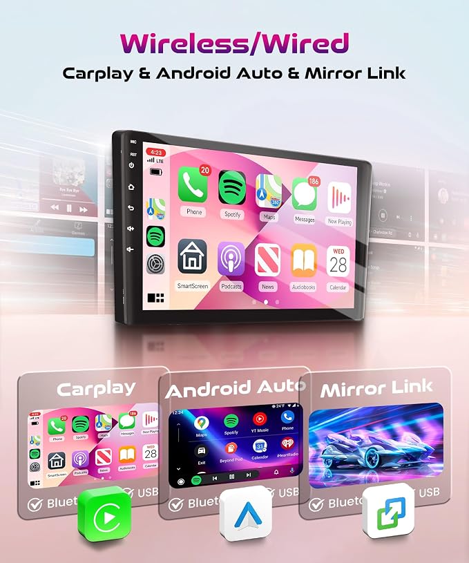 Android Car Stereo for Nissan Altima 2008-2012 with Wireless CarPlay Android Auto, 4Core 4G+64G 9 Inch Touchscreen Car Radio Mirror Link GPS Navigation WiFi Bluetooth FM RDS EQ SWC Backup Camera
