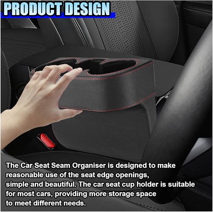 ZIMISI Car Cup Holder, Leather Front Console Gap Filler Organizer (Black) | Car Seat Gap Filler Storage Box, Multifunctional Car Cup Drink Holder, Coin Bucket, Cell Mobile Phone Holder