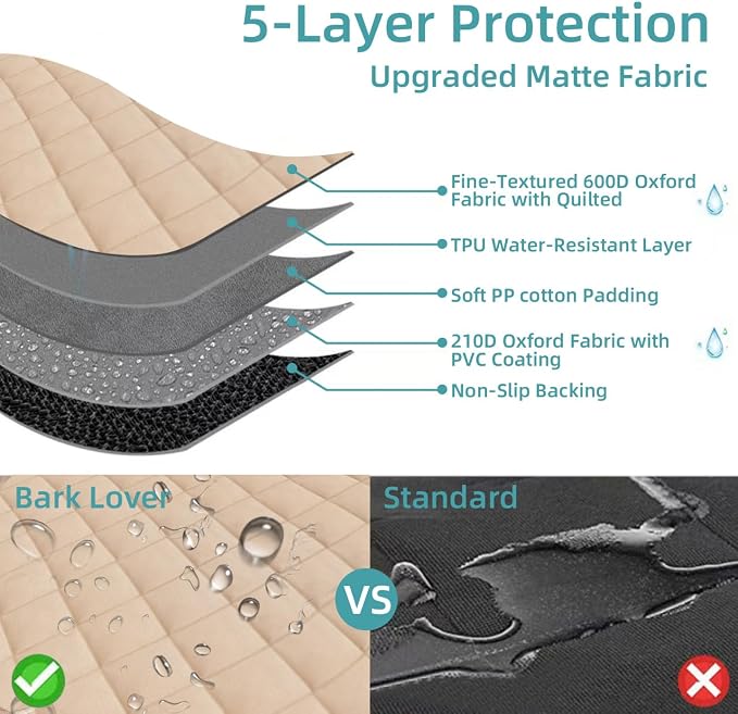 Dog Car Seat Cover for Back Seat,Armrest Compatible, Waterproof Backseat Protector, Nonslip Rear Seat Cover for Dogs & Kids, Universal Size Fits Cars Trucks SUVs (Beige)