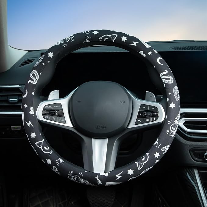 Magic Witch Steering Wheel Cover Auto Steering Wheel Protector, Anti-Slip, Breathable, Absorbing Sweat, Universal Car Accessories 14.5–15 inch,Fit for Most Car, Trucks, SUV