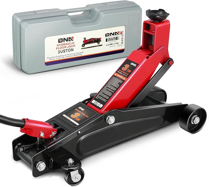 DNA Motoring 3 Ton Low Profile Floor Jack, 3 tons (6000 lbs) Capacity Fast Lift Hydraulic Trolley Service/Floor Jack, 7.7-21" Lifting Range, Red, TOOLS-00674-RD