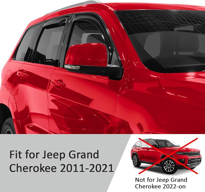 Voron Glass in-Channel Extra Durable Rain Guards for Jeep Grand Cherokee 2011-2021, Window Deflectors, Vent Window Visors, 4 Pieces - 201245