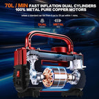 12V Heavy Duty Tire Inflator Metal Portable Air Compressor Pump | 6X Faster Inflation Dual Cylinders 150PSI Air Pump with Adapter for Car, RV,Pickup Truck, SUV, Van,Camper, Air Bed,Ball