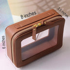Toiletry bag waterproof cosmetic organizer with handle large opening for travelling car organizer (Brown)