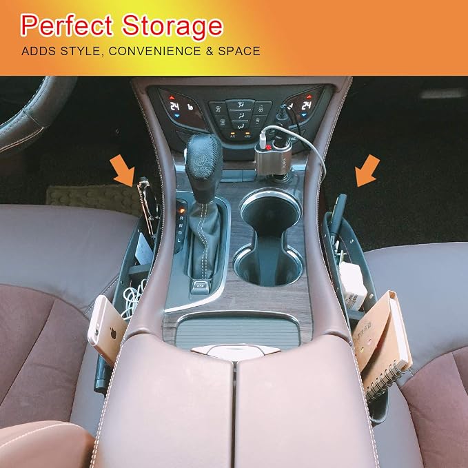 2 Set Car Seat Gap Organizer, Car Seat Gap Filler, PU Full Leather Car Seat Crevice Storage Box Universal Fit in Between Car Seat Catcher for Phone Keys Cards Pens Coins(Black)