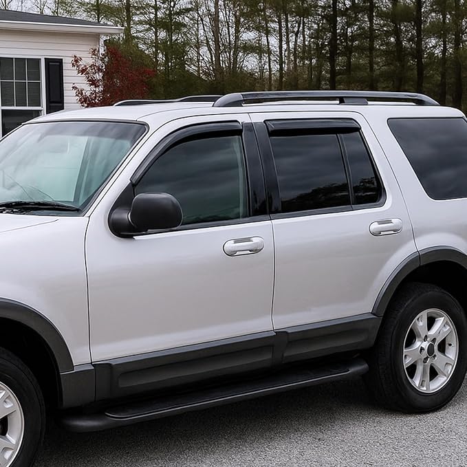 Tape-On Rain Guards for Ford Explorer 2002 2003 2004 2005 2006 2007 2008 2009 2010, Window Visors Vent Wind Deflectors-4PCS