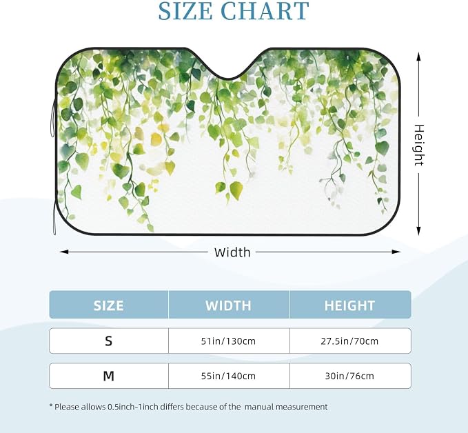 Windshield Sun Shade Watercolor Botanical Leaf Boho Car Front Window Sunshade Cover for Truck SUV Blocks UV Rays Automotive Visor Interior Protector 51 x 27.5 inch