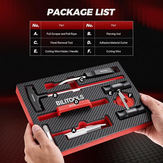 7PCS Windshield Removal Tool Kit | For Classic Vintage Car Windscreen,7-Piece Complete Tool Set,Safe & Quick Disassemble,Portable EVA Storage