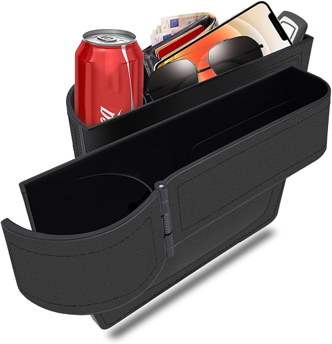Car seat gap filler organizer,Multi-function car seat storage box 2 packs,Adjustable Cup Holder car console side storage box Holders phone, sunglasses,car accessories (Black Style 4)