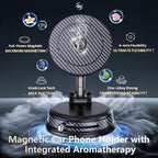 Aromatherapy Magnetic Car Phone Mount, Built-in Strong N52 Magnet, Reusable Suction Cup & 4-axis Adjustable. Package Includes 6 Solid Fragrance Refills and 1 Metal Ring Sticker.（Grey ）