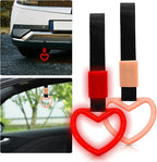2 Pcs Heart Shaped Car Handle Strap – Drift Charm Rear Bumper Warning Ring Decor for Car Interior Exterior, Subway Bus Handle Accessory, Cute Heart Car Decor Gift for Women & Men (Luminous Red)