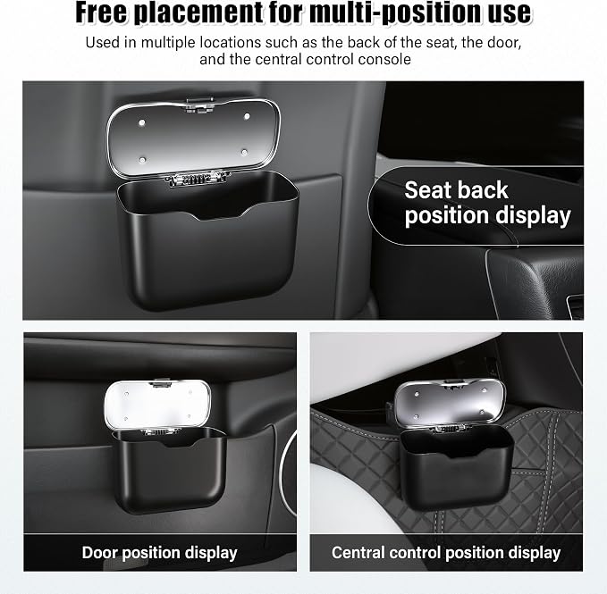 Car Trash Can, Car Garbage Bin with Lid & Handle - Leak-Proof Mini Trash Can for Car, Truck, SUV - Essential Car Accessories for Organization (Black)