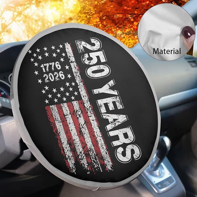 250 Years American Flag Steering Wheel Cover Sun Shade Anti-Heat Aluminum Foil Auto Interior Protector for Men, Block UV Rays Cool in Summer Vehicle Accessories Universal