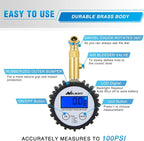 Digital Tire Pressure Gauge 100PSI Heavy Duty Stainless Steel Air Chucks ANSI 2A Certified Large Dial Wheel Service Checker for Truck Semi Truck ATV Motorhome Cars & RV Accessories