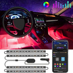 Car LED Lights, RGB Smart Car Interior Lights, App Control | DIY Mode and Music Mode, 2 Lines Design LED Lights for Cars with Car Charger, 12V