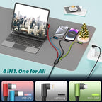 Travel Vacation Essentials Multi Charging Cable, Right Angle 4 in 1 Charging Cable, Long Phone Charger Cords with IP/Type C/Type C/Micro Port, Compatible with Most Cell Phones and More （1Pack 5FT）
