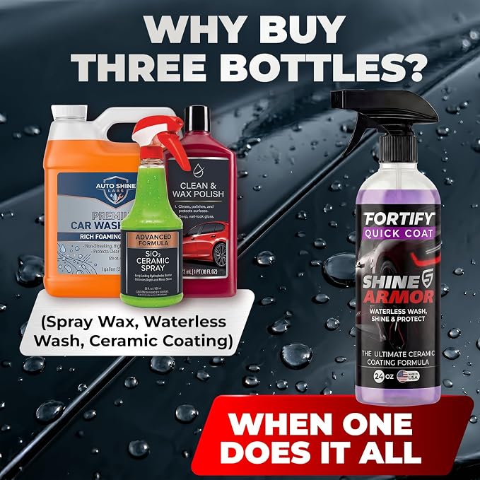 Fortify Quick Coat - 16oz Ceramic Waterless Detailer Spray | 3-in-1 Wash, Wax & Nano-Ceramic Coating | Mirror Shine, Zero Streaks, No Dust Residue | 6-12 Month Protection | Made in USA