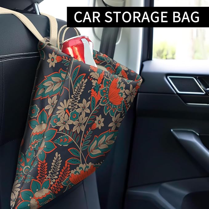 Car Trash Can, Cute Car Trash Bag, Hanging Car Organizer and Storage Bag, Trash Bin for Car Accessories, Vehicle, Travelling, Camping Luxury Paisley Flowers