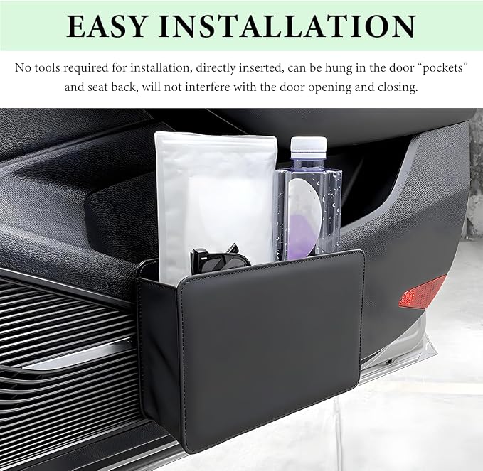 Car Trash Can, Foldable Leather Automotive Garbage Bin Organizer Holder with One Roll Trash Bag, Multi-Function Mini Hanging Dustbin Storage Bag Container for SUV Truck RV (Beige)