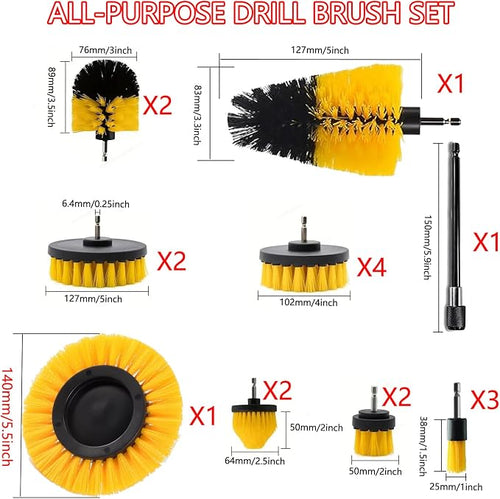 18Pack Drill Brush Power Scrubber Cleaning Brush Extended Long Attachment Set All Purpose Drill Scrub Brushes Kit for Bathroom, Car Detailing, Carpet, Tile Grout, Sinks, Corners