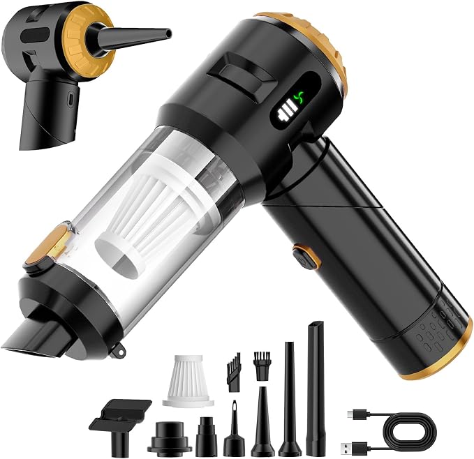 Handheld Car Vacuum Cleaner,25000PA Strong Cyclonic Suction Foldable Mini Vacuum Portable Cordless with Digital Display and One Touch Dust Removal for Car, Home, Office, Kitchen (Gold)