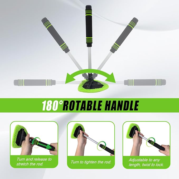7 PCS Windshield Cleaning Tool, 19" Windshield Cleaner Kit with Extendable Handle, Microfiber Towel Pads, Brush, Empty Spray Bottle for Auto Glass Interior (Green)