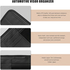 Car Sun Visor Organizer, PU Leather Multi-Pocket Visor Storage Pouch with Zipper, Auto Interior Document Holder Sunvisor Card Sleeve Pocket Organizer for Driving License Pen Key (Black)