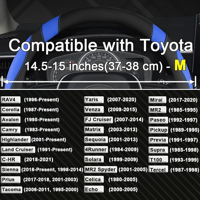 Customized Auto Car Steering Wheel Cover for Toyota Rav4 Corolla Camry Highlander (Black+Blue)