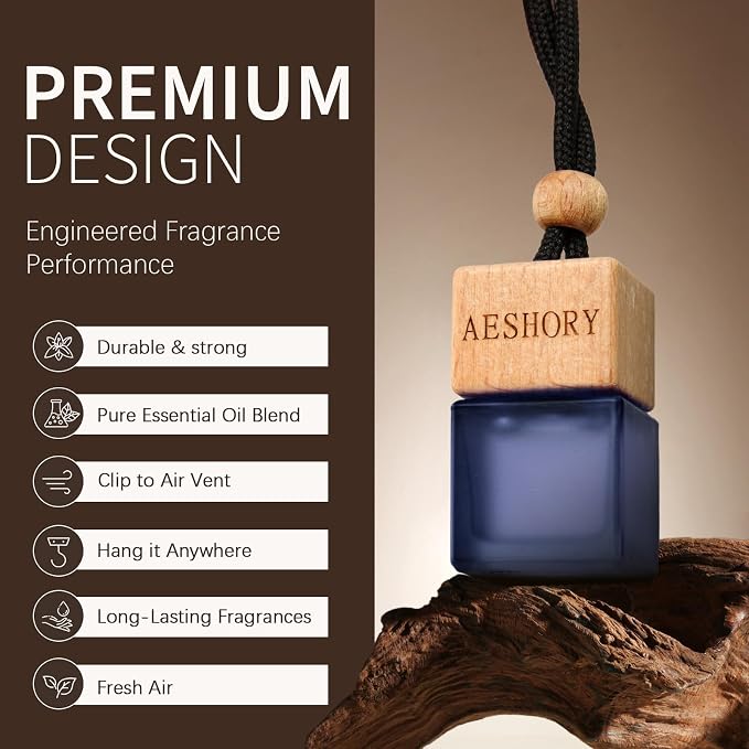 Aeshory 3 Pack Car Air Freshener Hanging, Wood Fragrance with Sandalwood, Teakwood & Cologne, Long Lasting Scent for 60 Days, Men Car Diffuser, 8ML/0.27 FL OZ