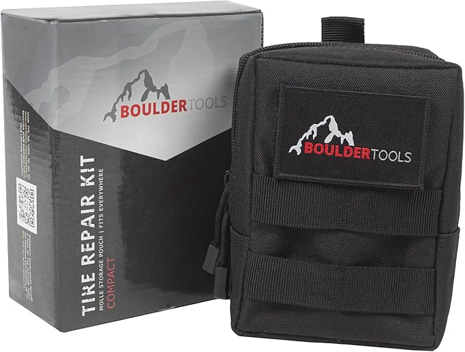 Compact Tire Repair kit with Molle Storage Pouch. Heavy Duty Universal Tire Plug Kit, Easily Stores Inside Your UTV, ATV, Truck, Motorcycle, Overlanding Gear or RV