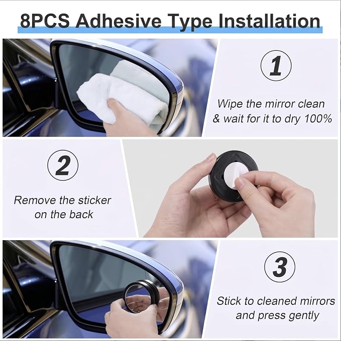 DF DUALFERV Blind Spot Mirror, 4PCS Suction Cup Type, 360° Adjustable ABS Anti-Collision Shell, HD Wear-Resistant Glass for SUV Truck Van Enhancing Driving Safety