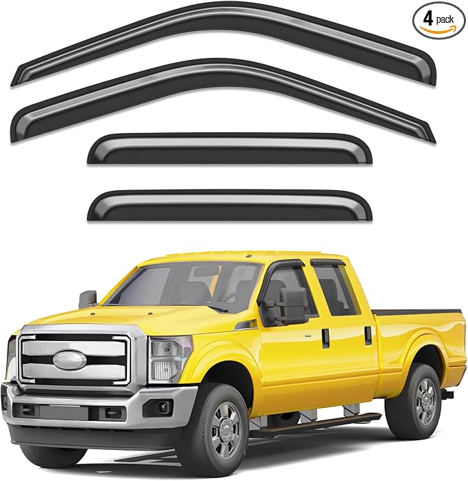 Extra-Thick Window Rain Guards Fit for Ford F250/F350/F450/F550 1999-2016 Super Duty SuperCrew Rain Guards Window Deflectors Visors Tape-on Vent Visors Vent Shades Car Accessories
