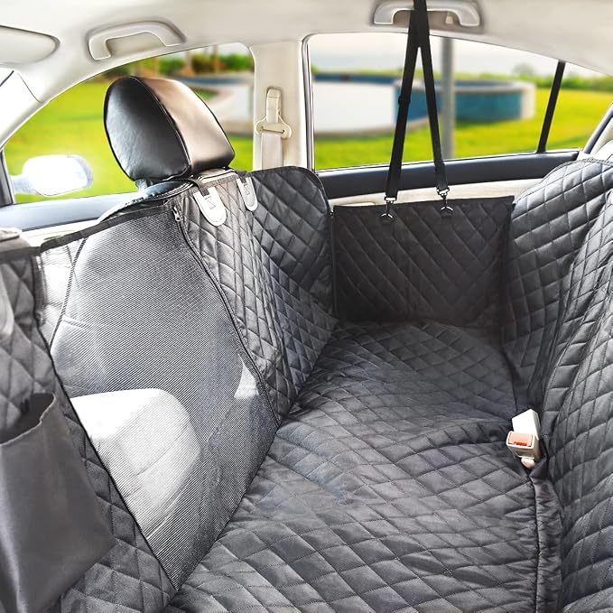 X-Large Dog Car Hammock, 100% Waterproof with Mesh Window, Scratch Prevent Anti-Slip Car Seat Covers for Back Seat