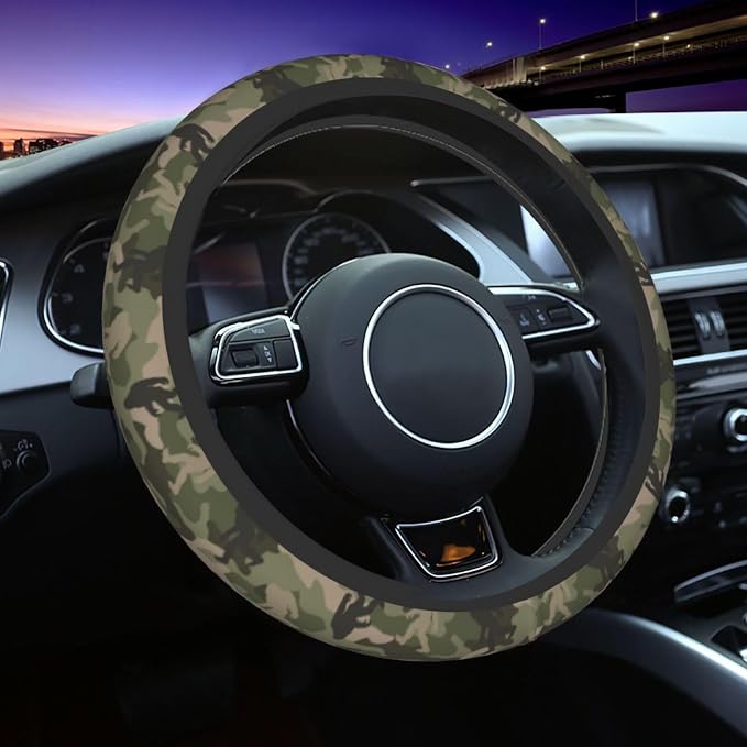 Camo Bigfoot Camo Green Hunting Steering Wheel Cover Car Accessories Cute for Women Girls Girly Universal 15 Inch Neoprene Auto Interior Decor Anti Slip Car Truck Protector
