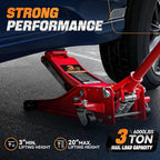 3 Ton Low Profile Floor Jack, Heavy Duty Steel Hydraulic Car Jack with Dual Pistons Quick Lift Pump, Hydraulic Racing Floor Jack, Lifting Range 3" to 20", Red