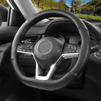 Flat Bottom Steering Wheel Cover, D Shaped Car Wheel Cover 14 1/2-15 in. (37-39 cm), Black Microfiber Leather
