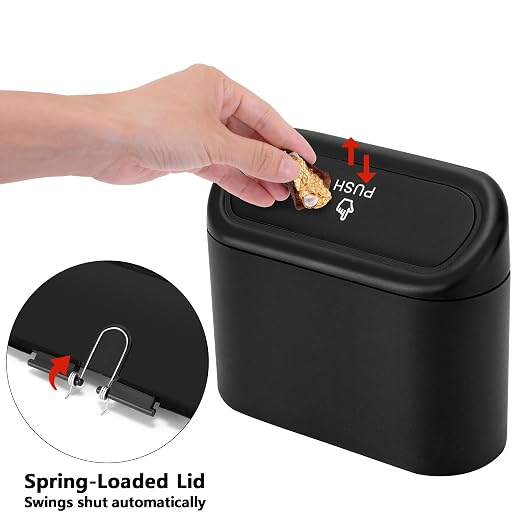 2 Pack Mini Car Trash Can with Lid, Small Car Garbage Can, Cute Leakproof ABS Trash Bin, Cars Accessories for Interior, Garbage Bin for Car, Home, Office with 120pcs Trash Bags Black