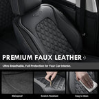 Coverado Full Set Car Seat Covers, Black Leather Seat Protectors, Luxury Front & Back Car Seat Covers,Waterproof Universal Fit, Automotive Seat Covers for Most Cars-Black