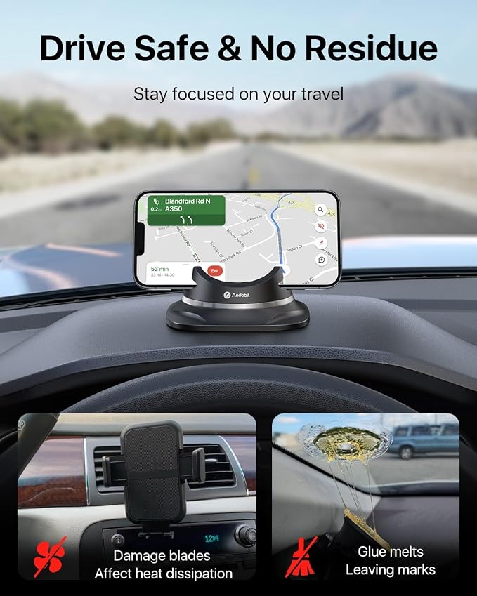 2026 Upgraded Car Phone Holder Mount, Ultra Stable & Silicone Phone Holders for Your Car 360° Rotatable Dashboard Cell Phone Holder Mount for iPhone 17 Pro Max/16/15/14/13/12/ Samsung