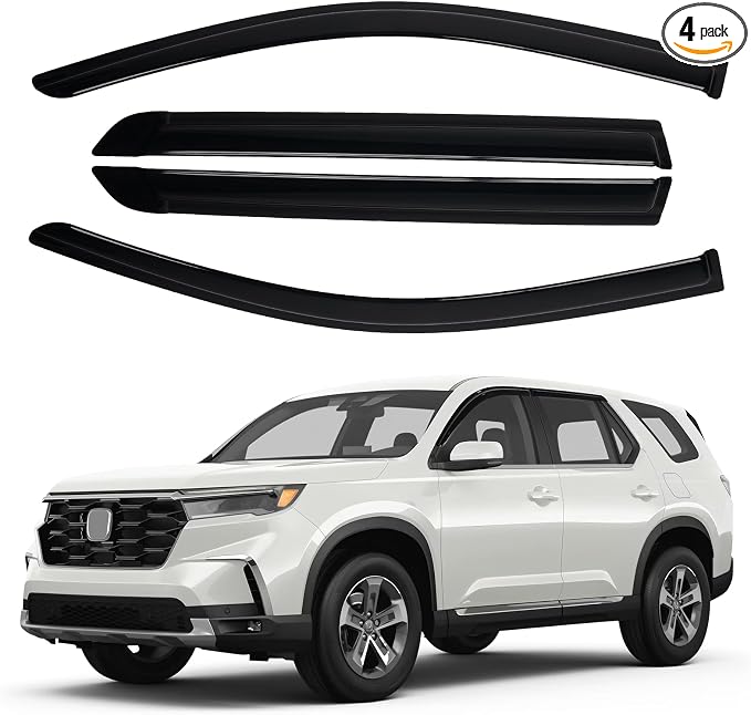 Window Visors Rain Guards for 2023-2025 2026 Honda Pilot LX Sport EX-L TrailSport Touring Elite Accessories, Outside-Mount Tape-On Side Window Wind Deflectors Vent Visors Shades Rainproof 4PCS
