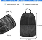 2 PCS Back Seat Cover for Kids, Car Kick Mat Seat Protector with 2 Storage Pockets, Premium Water Resistant Backseat Kick Mats Protect Vehicle from Dirt, Mud, Scratches