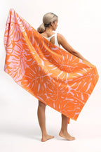 Microfiber Beach Towel, Quick Dry Travel Towel Large Sand Free Towel for Beach, Camping, Swim Pool, Gym, Sports& Yoga 71"x32", Palm Orange