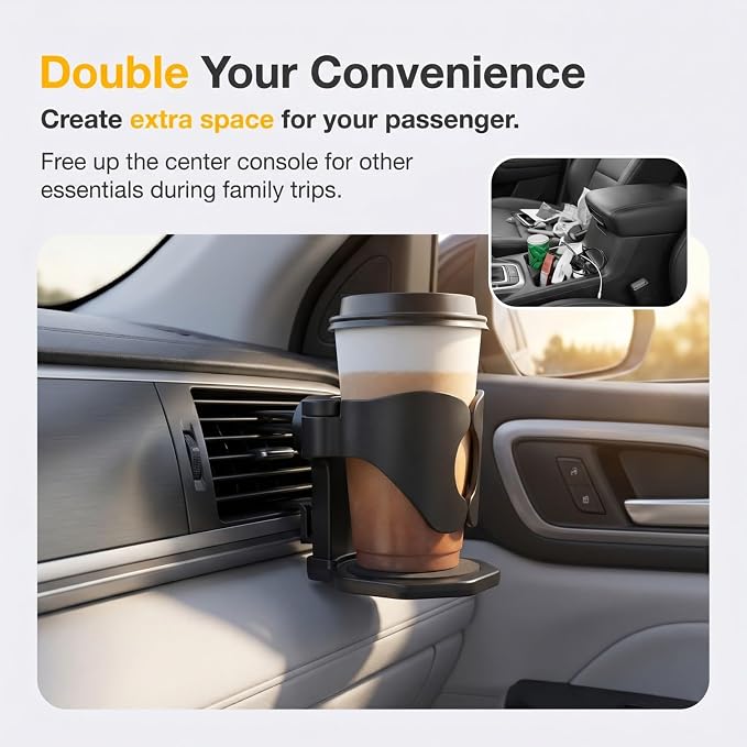 Car Cup Holder, Stable Cup Holder Expander for Car Air Vents, Car Ashtray Holder, Suitable for Sedans SUVs Trucks with Horizontal Blade Vents (Black)