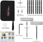 Tire Repair Kit, 24 Pcs Professional Heavy Duty Universal Emergency Flat Tire Repair Kit to Fix Punctures, for car Motorcycle, Truck, Golf Cart, ATV, Tractor, ARB, RV, SUV, Trailer etc.(Black)