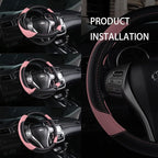 Leather Car Steering Wheel Cover, Non-Slip Car Wheel Cover Protector Breathable Microfiber Leather Universal Fit for Most Cars(Pink)