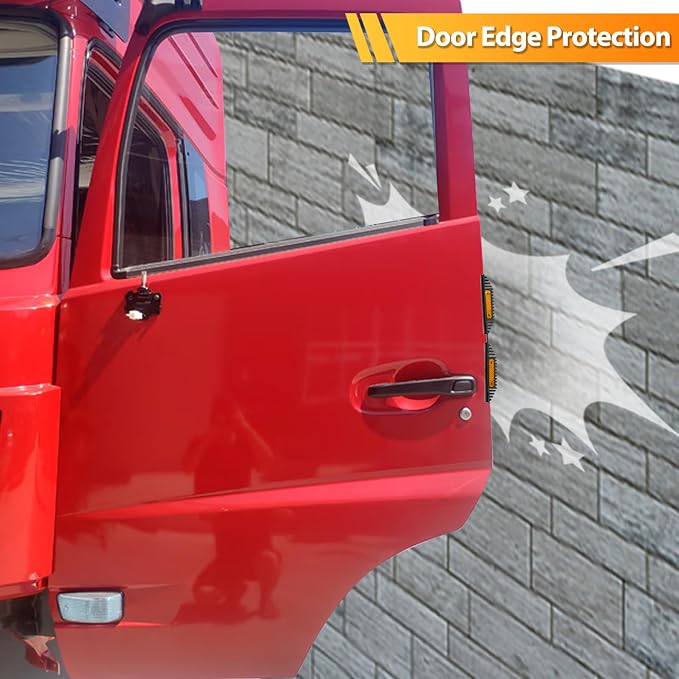 2PCS Car Door Guard Protector Edge Strip Cover Reflectors Anti-Collision Sticker for Vans, Trucks, Pickups, RVs (Black&Yellow)